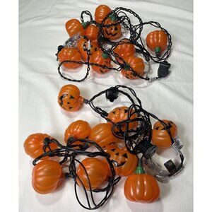 Halloween Pumpkin 20 Mini Blow Mold String Lights Decorative Lot of 2 String
